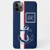 オーダーメイド 青いアンカー 赤と白のストライプ Case-Mate iPhoneケース (裏面)