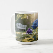 オーダーメイド 青いバラの花の名入れフラワー コーヒーマグカップ (正面左)