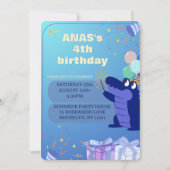 オーダーメイド 青い恐竜の4歳の誕生日招待状 招待状 (正面)