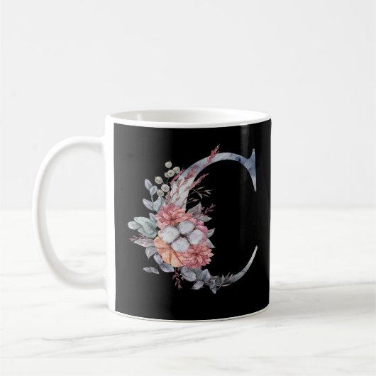オーダーメイド 青い花のモノグラムC コーヒーマグカップ (左)