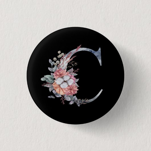 オーダーメイド 青い花のモノグラムC 缶バッジ (正面)