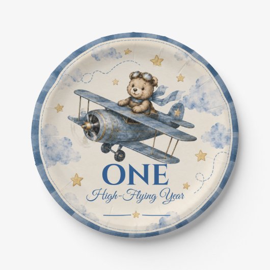 オーダーメイド 飛行機 1歳の誕生日 紙皿 | (正面)