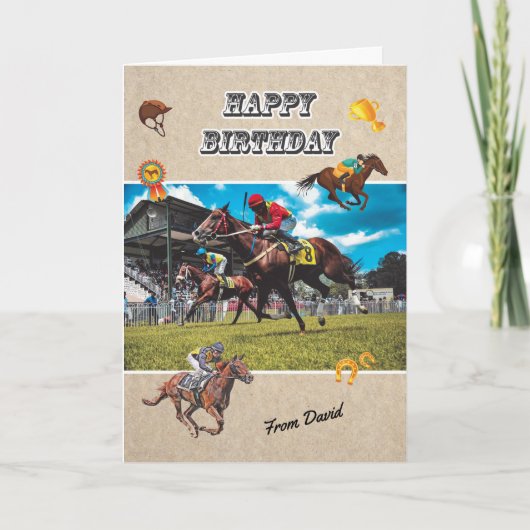 オーダーメイド 馬 競馬 誕生日カード カード (正面)