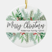 オーダーメイド 高級感のあるグリーン Christmas フォトクリスマスオーナメント セラミックオーナメント (正面)