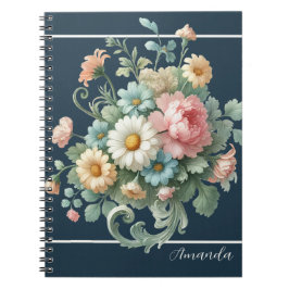 オーダーメイド 高級感のある植物画風の花の水彩画 ノートブック