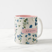 オーダーメイド 高級感のある青い野の花のデザイン ツートーンマグカップ (正面右)