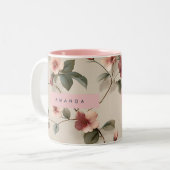 オーダーメイド 高級感のある ピンクの花のつるスタイル ツートーンマグカップ (正面左)