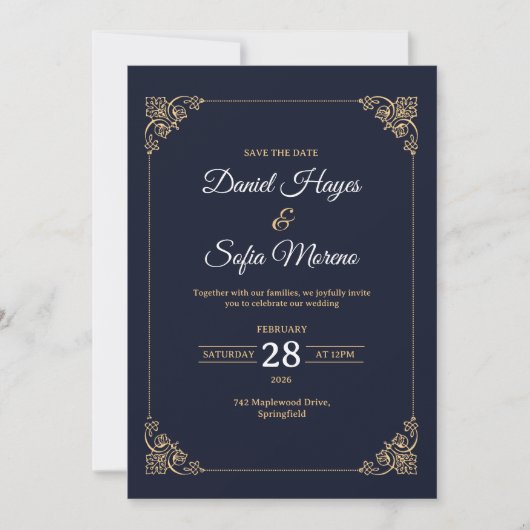 オーダーメイド 高級 ゴールド 結婚式 招待状 (正面)