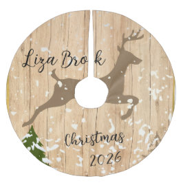 オーダーメイド 鹿のクリスマス・ボール 木製の背景 ブラッシュドポリエステルツリースカート