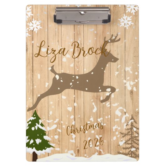 オーダーメイド 鹿のクリスマス・ボール 木製背景 クリップボード (正面)