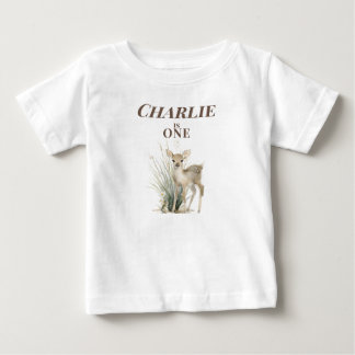 オーダーメイド 鹿 1歳の誕生日 ベビーTシャツ