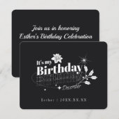 オーダーメイド 黒の引用 フローラル 12月 誕生日 招待状 (正面/裏面)