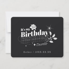 オーダーメイド 黒の引用 フローラル 12月 誕生日 招待状