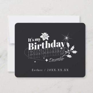 オーダーメイド 黒の引用 フローラル 12月 誕生日 招待状