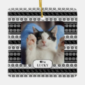 オーダーメイド 黒ニット柄 猫 写真 セラミックオーナメント (正面)