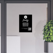 オーダーメイド 黒ビジネス営業時間QRコード看板 ウィンドウサイン