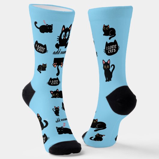 オーダーメイド 黒猫ソックス - ねこ好きのためのカスタムギフト ソックス (傾斜あり)
