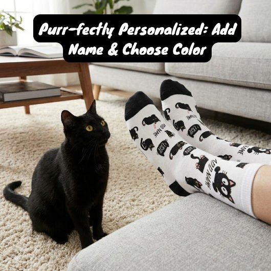 オーダーメイド 黒猫ソックス - ねこ好きのためのカスタムギフト ソックス