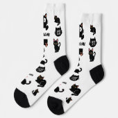 オーダーメイド 黒猫ソックス - ねこ好きのためのカスタムギフト ソックス (左)