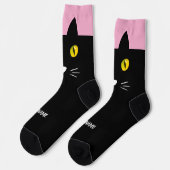 オーダーメイド 黒猫ソックス - 猫好きな方へのカスタムギフト ソックス (左)