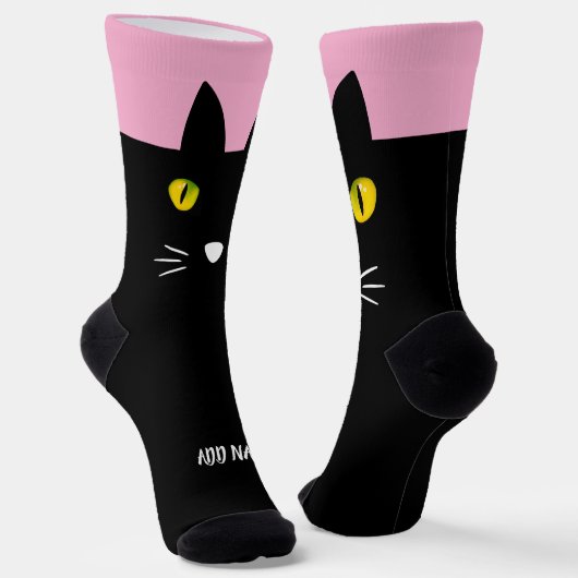 オーダーメイド 黒猫ソックス - 猫好きな方へのカスタムギフト ソックス (傾斜あり)