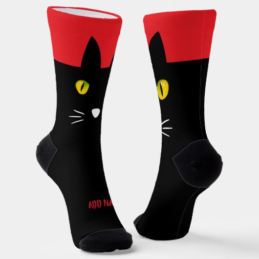 オーダーメイド 黒猫ソックス - 猫好きな方へのカスタムギフト ソックス (傾斜あり)