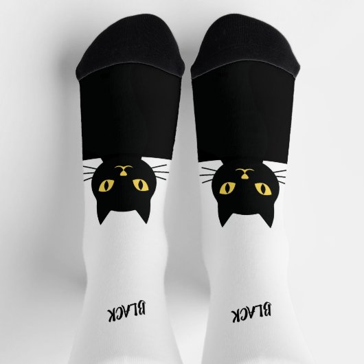 オーダーメイド 黒猫ソックス - 猫好きへのギフト ソックス (上部)