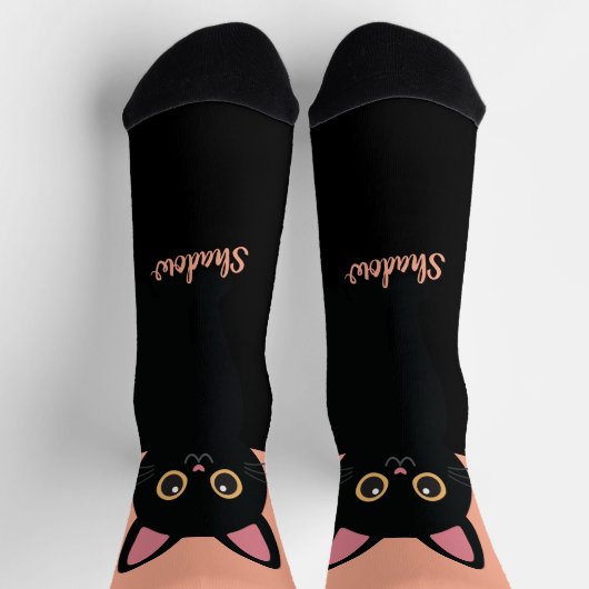 オーダーメイド 黒猫ソックス - 猫好きへのギフト ソックス (上部)