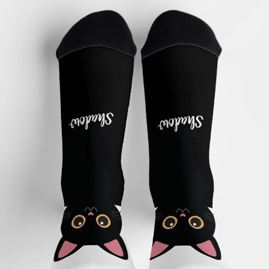 オーダーメイド 黒猫ソックス - 猫好きへのギフト ソックス (上部)