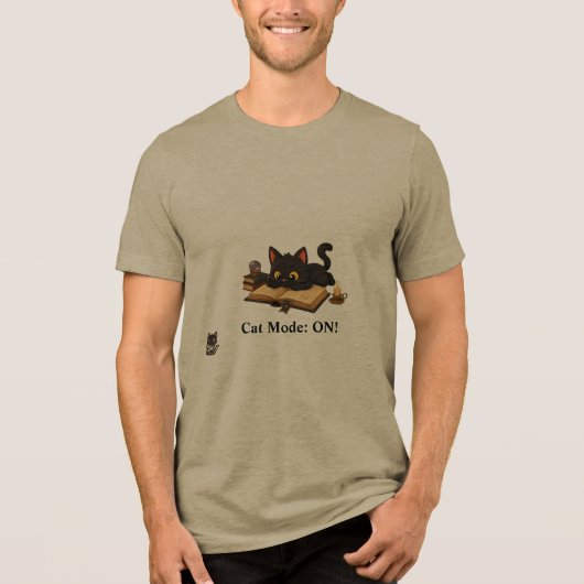 オーダーメイド 黒猫 本好き カスタムネームTシャツ トライブレンドTシャツ (正面)