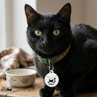 オーダーメイド 黒猫 肉球プリント 名前入り 丸型 カスタム ペット　ネームタグ
