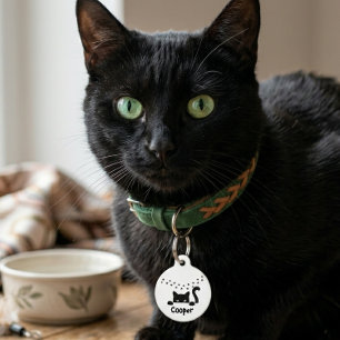 オーダーメイド 黒猫 肉球プリント 名前入り 丸型 カスタム ペット ネームタグ
