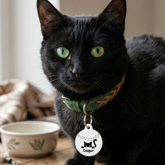 オーダーメイド 黒猫 肉球プリント 名前入り 丸型 カスタム ペット ネームタグ
