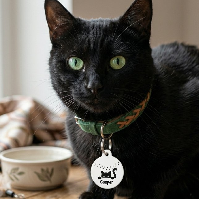 オーダーメイド 黒猫 肉球プリント 名前入り 丸型 カスタム ペット　ネームタグ (クリエイターアップロード済み)