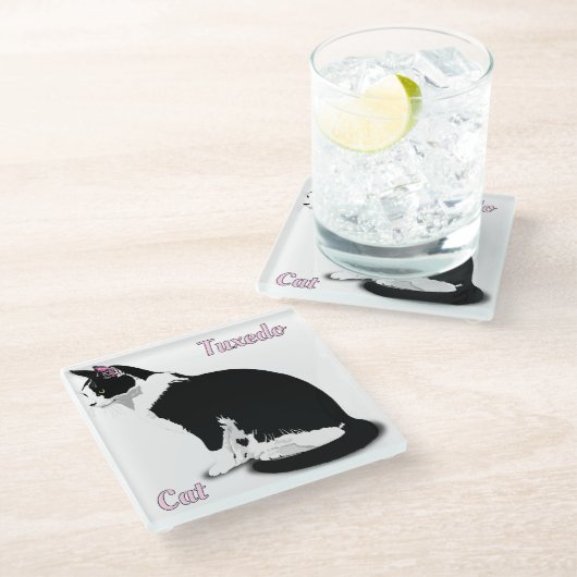 オーダーメイド 黒白タキシード猫 ガラスコースター (アングル)