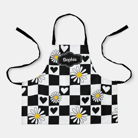 オーダーメイド 黒白チェック柄エプロン エプロン (正面)