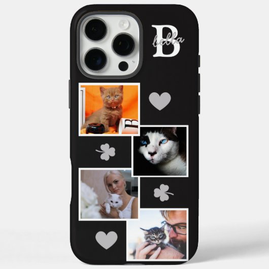 オーダーメイド 黒 猫 写真 コラージュ モノグラム Case-Mate iPhoneケース (裏面)