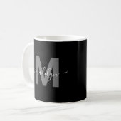 オーダーメイド 黒 白 名前 モノグラム コーヒーマグカップ (正面左)