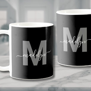 オーダーメイド 黒 白 名前 モノグラム コーヒーマグカップ