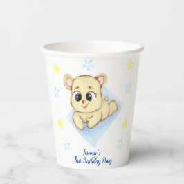 オーダーメイド 1歳の誕生日 テディベア 男の子 紙コップ