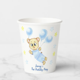 オーダーメイド 1歳の誕生日 テディベア 男の子 紙コップ