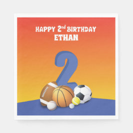 オーダーメイド 2歳の誕生日おめでとう スポーツボール スタンダードランチョンナプキン