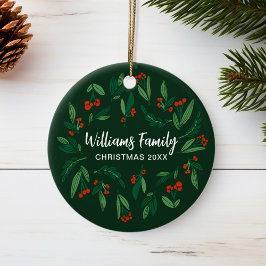 オーダーメイド 2025 クリスマス グリーン・ホーリー・ベリー セラミックオーナメント
