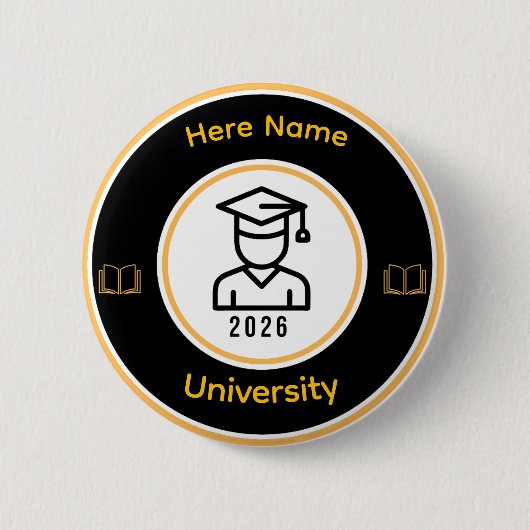オーダーメイド 2026年卒業記念 | 名前と大学名入りゴールドシール 缶バッジ (正面)