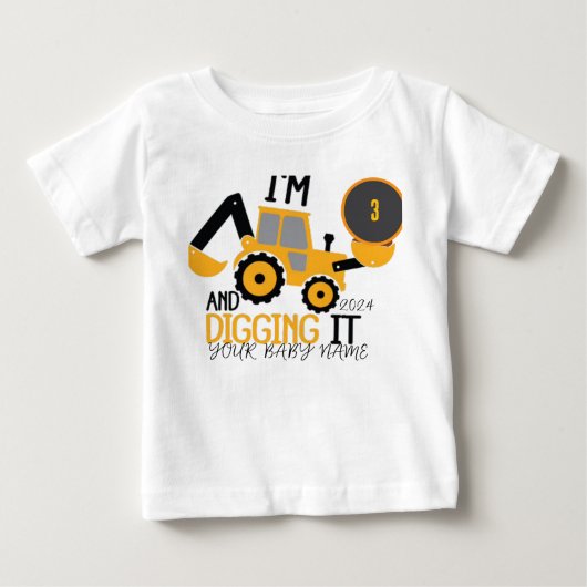 オーダーメイド 3歳 誕生日 建設 ベビーTシャツ (正面)