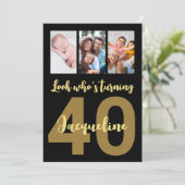 オーダーメイド 40歳 誕生日 金 現代 フォト コラージュ 招待状 (スタンド正面)