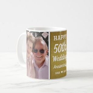 オーダーメイド 50回目 ゴールデン 結婚記念日 2枚フォトコラージュ コーヒーマグカップ