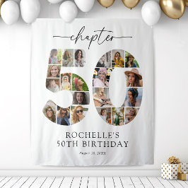 オーダーメイド 50歳の誕生日フォトコラージュウォールタペストリー タペストリー