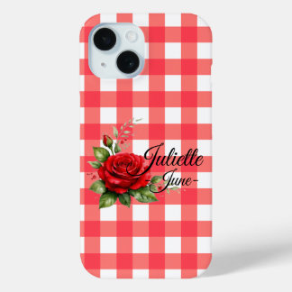 オーダーメイド 6月 ローズ ギンガム スマホケース iPhone 15ケース