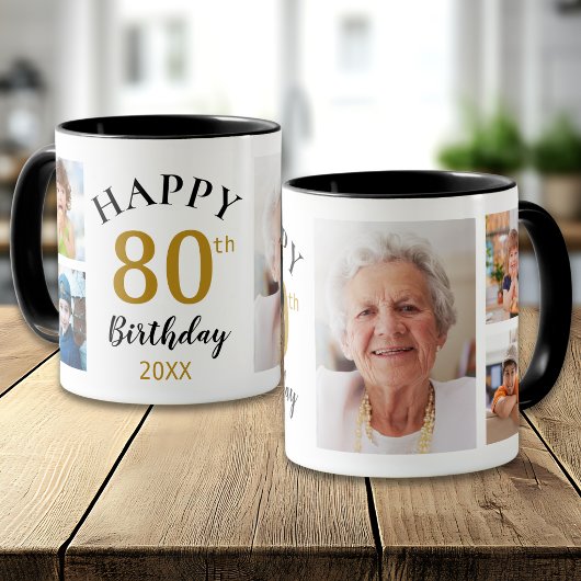 オーダーメイド 80歳の誕生日おめでとう 5枚の写真コラージュ マグカップ